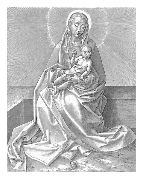 Marie Avec Christ Enfant Sur Son Tour Hieronymus Wierix 1563 — Photo