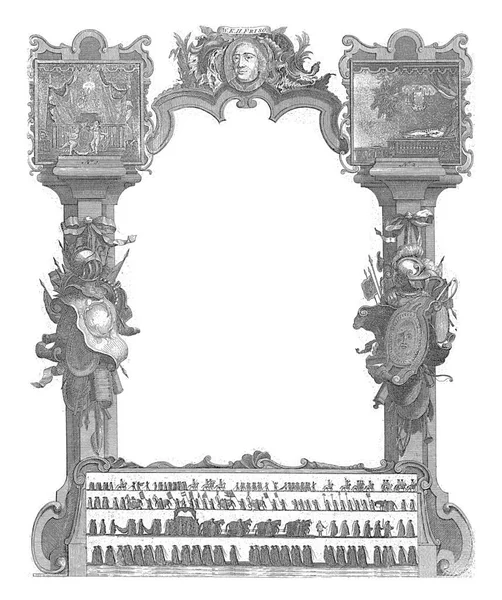1755 Újévi Kívánsága Kalligráfiában Határmenti Munkában Nyomtatott Formában Temetési Menet — Stock Fotó