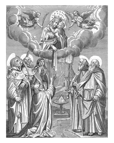 卡梅尔山 圣母玛利亚 云中带着孩子 前景中的克林克是圣西蒙 斯托克 石匠骑士团的统帅 — 图库照片