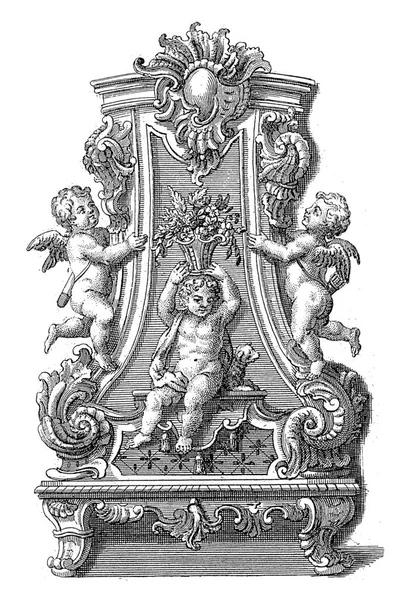 Design Garden Bench Putto Either Side Middle Middle Putto Carries — Stock Photo, Image
