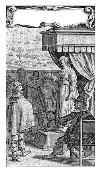 Голландская Девственница Львом Троне Картуш Титулом Корнелис Ван Дейк 1645 — стоковое фото