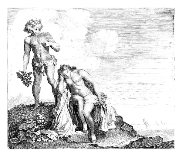 Bacchus Betrachtet Die Schlafende Ariadne Hält Eine Traube Der Hand — Stockfoto