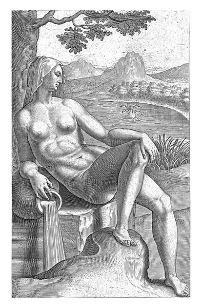 Water Nymph Lerna Philips Galle 1587 Water Nymph Lerna Seated — Stock Photo, Image