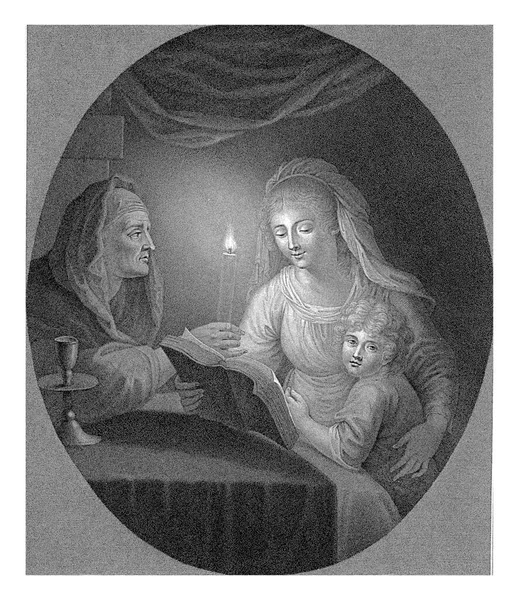 할머니와 아이를 할머니가 옆에서 기도를 낭독하고 Ignatius Joseph Van Den — 스톡 사진