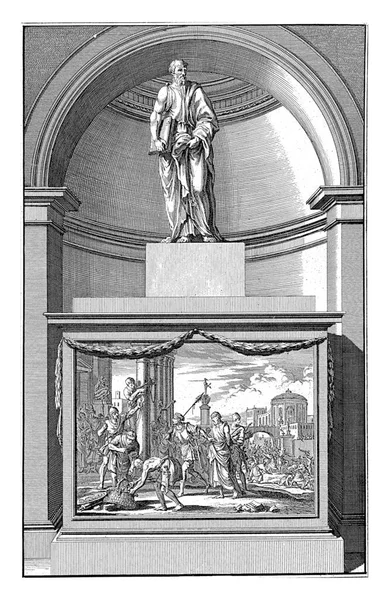 使徒ピリポ リュケンは 1698年1月にここに来た後 手に本を持って使徒ピリポを送りました フィリップは正面に拷問が描かれた台座の上に立つ — ストック写真