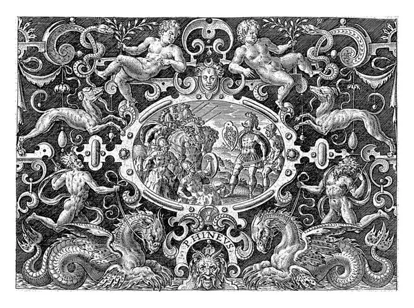 Perseo Muestra Escudo Medusa Fineo Abraham Bruyn 1584 Cartouche Marco —  Fotos de Stock