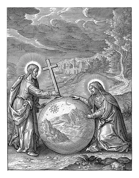 Cristo Maria Globo Paesaggio Hieronymus Wierix Dopo Hendrik Van Balen — Foto Stock