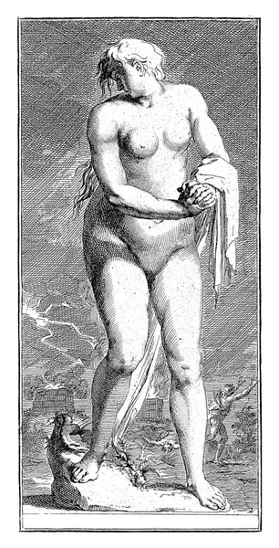 Μια Γυμνή Γυναικεία Φιγούρα Χαλαρά Μαλλιά Προσωποποίηση Της Αμαρτίας Κοιτάζει — Φωτογραφία Αρχείου