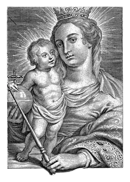 Marie Couronnée Avec Enfant Avec Globe Sceptre — Photo