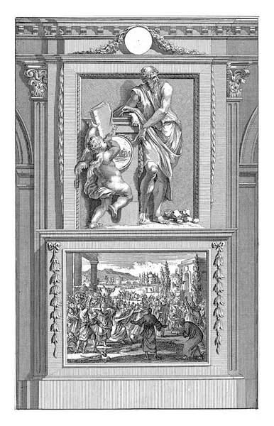 使徒バルナバ リュケン ゲレの後 1698使徒バルナバは 彼に本を運ぶ天使を指して バルナバは台座の上に立つ — ストック写真