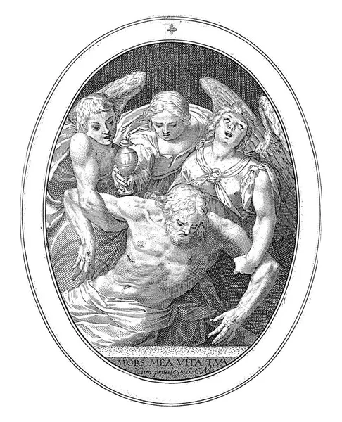 Ciało Chrystusa Jest Wspierane Przez Dwóch Aniołów Środku Maria Magdalena — Zdjęcie stockowe