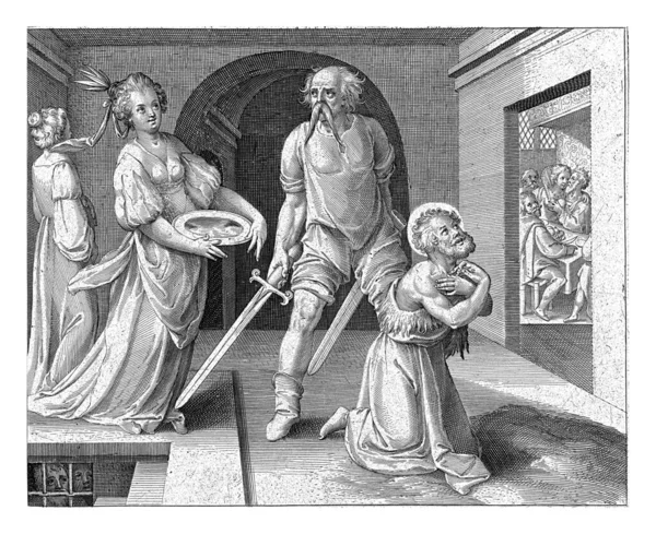 施洗者约翰被砍头 尼古拉斯 德布鲁因 1581 1656年施洗者约翰跪在准备斩首的刽子手面前 — 图库照片