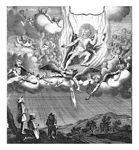 Chrystus Pojawia Się Niebie Pośród Grupy Trąbiących Aniołów Tym Archanioła — Zdjęcie stockowe