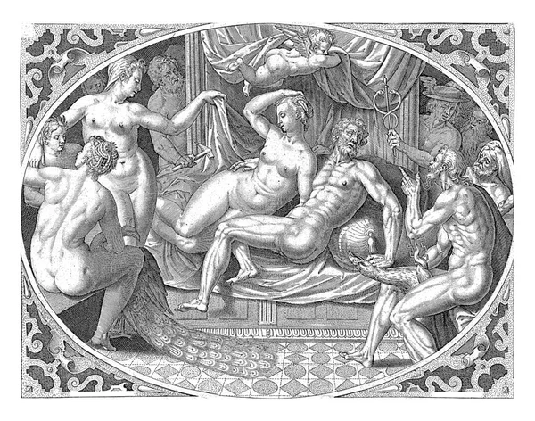 간음에 콜라드 1576 1628 프레임 벌거벗은 잠자리에 신들에게 둘러싸인 — 스톡 사진