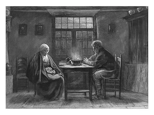 Ένας Νεαρός Άνδρας Και Μια Ηλικιωμένη Γυναίκα Κάθονται Ένα Απλό — Φωτογραφία Αρχείου