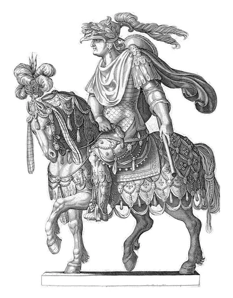 彼の腕の延長で 下を指している彼の指揮官とプロファイルで描かれた馬に乗ってドミニカ共和国皇帝 — ストック写真