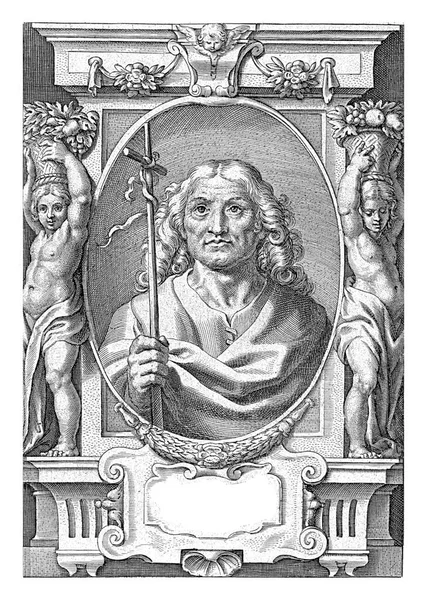 Apostoł Filip Skrzyżowanym Personelem Ozdobami Architektonicznymi Jan Baptysta Barb Theodoor — Zdjęcie stockowe