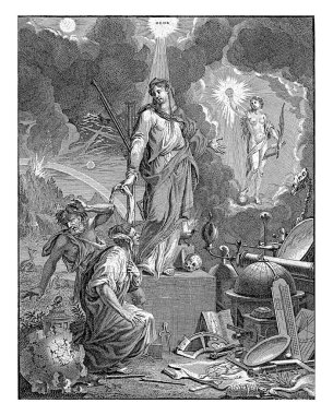 Bir kaide üzerinde kadın kişileştirme Worldview (Rerum Magistra). Rüyasında, bir erkek ve bir kadın, bir hurma dalı ve bir İncil 'le birlikte, gerçek bir inancı, bir kadını tasvir ediyor..