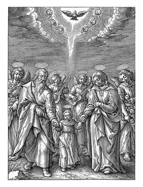両親のヨアヒムとアンナ ヒエロニムス ウィリクス 1563年 1619年以前若いマリアは両親のヨアヒムとアンナの間で手をつないで歩く — ストック写真