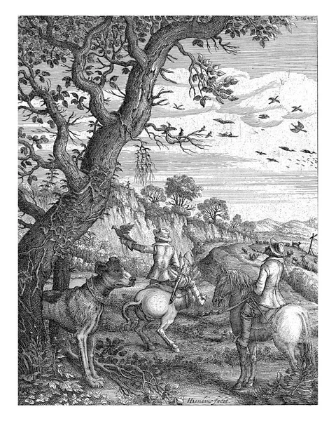 Falconry Hendrick Hondius 1644 Landscape Falconry 앞쪽에는 마리의 사냥하는 아래에는 — 스톡 사진