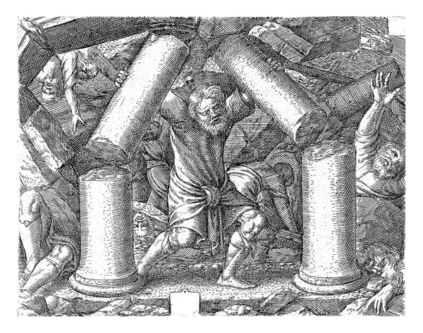 Samsonova Smrt Cornelis Massijs 1549 Samson Ničí Pilíře Filištínského Chrámu — Stock fotografie