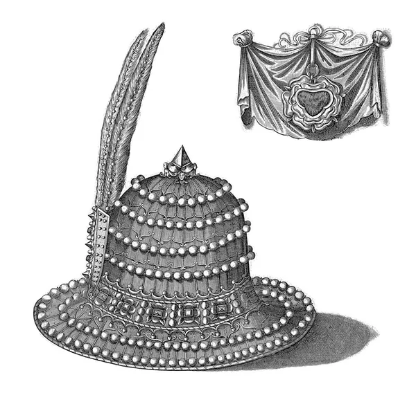 1476年のチャールズ1世の帽子 羽付きの儀式用帽子と宝石でセット — ストック写真