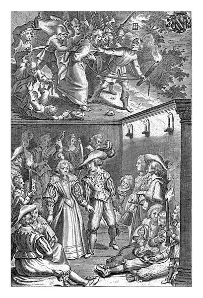 Gefangenschaft Christi Und Feiernde Höflinge Cornelis Galle Nach Nicolaas Van — Stockfoto