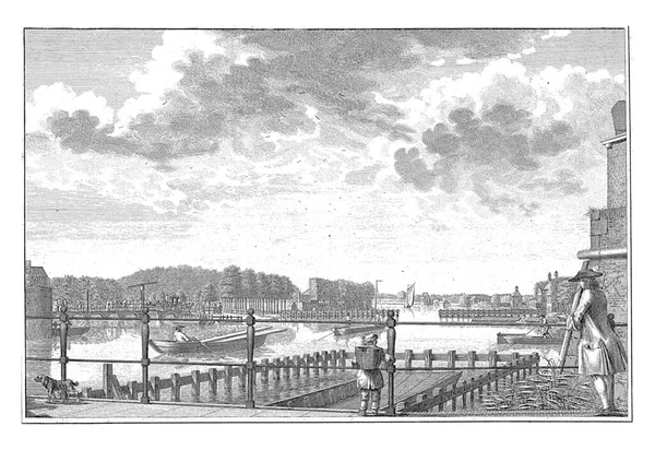 Widok Mostu Lange Houten Nad Renem Pobliżu Leiden Wodzie Człowiek — Zdjęcie stockowe