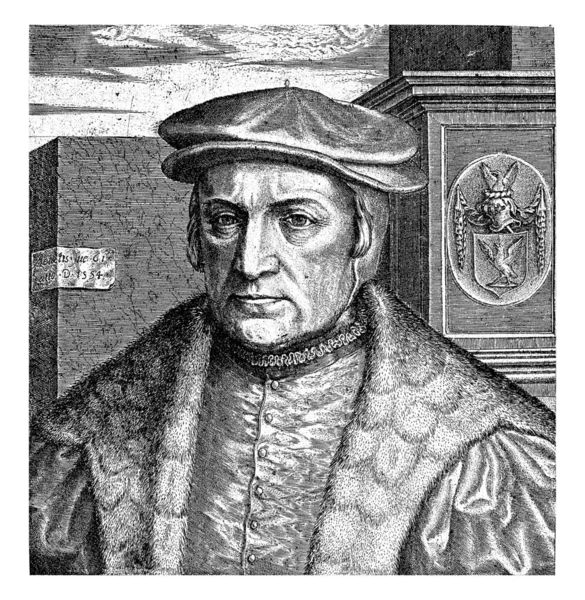 Portrait Erasmus Schetz Lord Grobbendonck Right Background Monument His Coat — Stock Photo, Image
