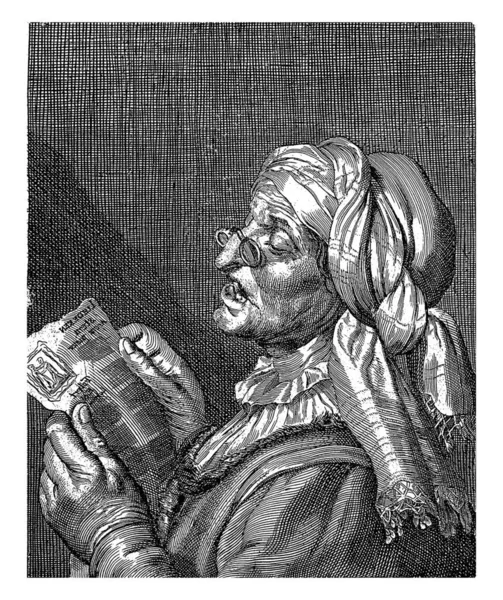 Una Vecchia Donna Con Gli Occhiali Sul Naso Canta Uno — Foto Stock