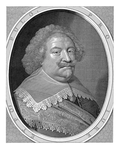 ウィレムの肖像 ナッソー伯爵 レースカラーのバストと碑文と楕円形のフレームの鎧 — ストック写真