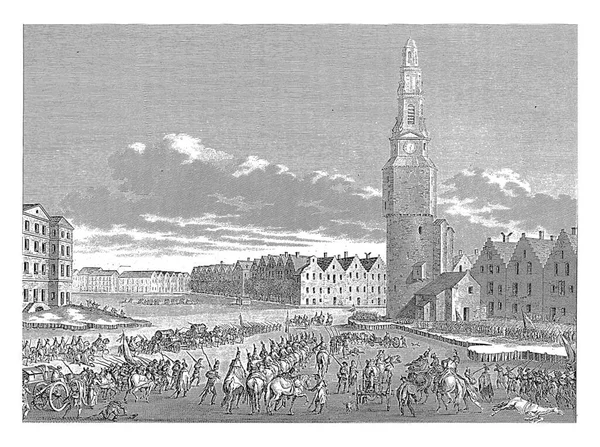 1795年1月21日 皮切格鲁率领的法国军队乘坐冰冻的运河穿过冰层进入阿姆斯特丹 — 图库照片