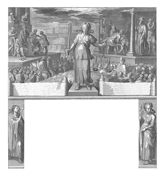 Lady Justice Czeka Dwie Egzekucje Lewej Peronie Zaleucus Który Sprawia — Zdjęcie stockowe