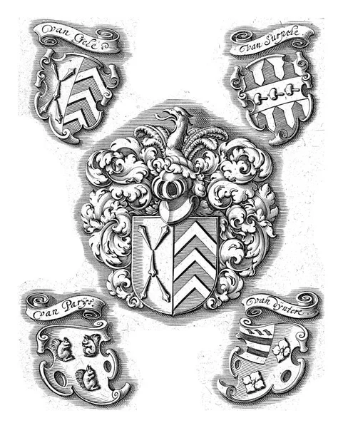 Middle Coat Arms Four Smaller Coats Arms Each Band Series — Stock Photo, Image