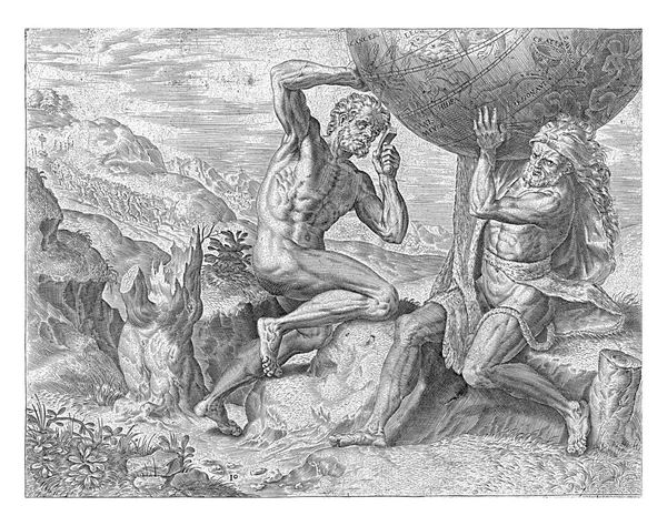 Herkules Niesie Kulę Ziemską Dla Atlas Cornelis Cort Fransie Floris — Zdjęcie stockowe