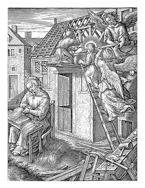 Chrystus Dzieciątko Układa Dach Hieronimus Wierix 1563 Przed 1619 Wraz — Zdjęcie stockowe