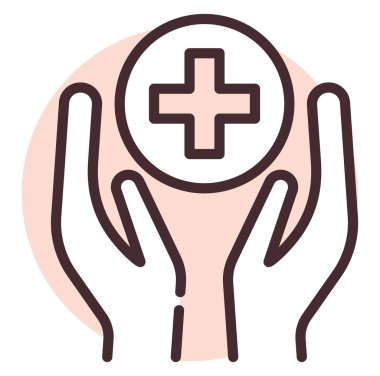 Yardım bakımı, illüstrasyon veya simge, beyaz arkaplan üzerindeki vektör.