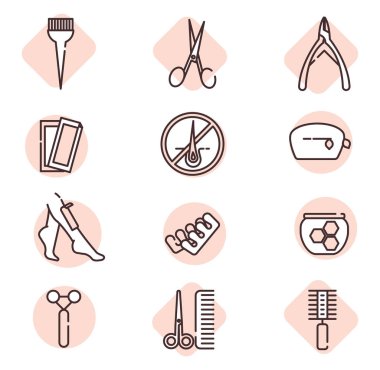 Güzellik simgesi seti, illüstrasyon veya simge, beyaz arkaplan üzerindeki vektör.