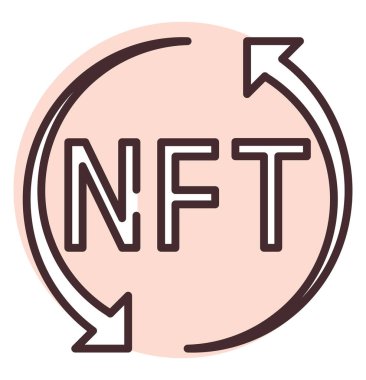 Blockchain NFT ticareti, illüstrasyon veya simge, beyaz arkaplan üzerindeki vektör.