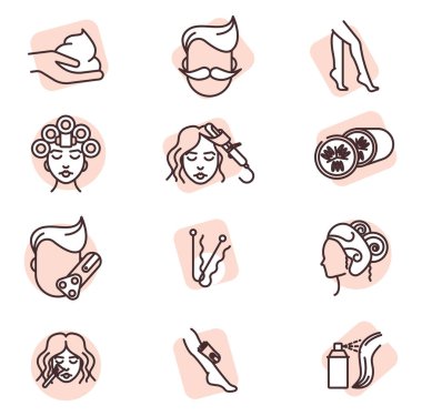 Gövde tedavi simgesi seti, illüstrasyon veya simge, beyaz arkaplan üzerindeki vektör.