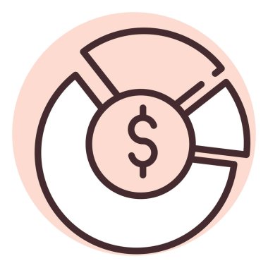 Yuvarlak para şeması, illüstrasyon veya simge, beyaz arkaplan üzerindeki vektör.