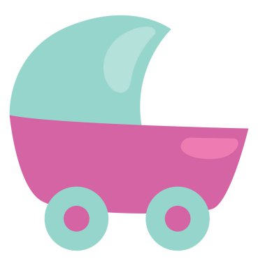 Çocukluk bebek arabası, illüstrasyon veya simge, beyaz arkaplanda vektör.