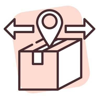 Teslimat konumu, illüstrasyon veya simge, beyaz arkaplan üzerindeki vektör.