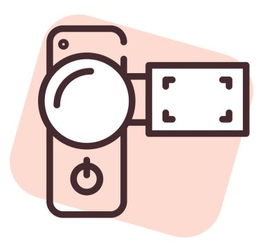 Elektronik video kamera, illüstrasyon veya simge, beyaz arkaplan üzerindeki vektör.