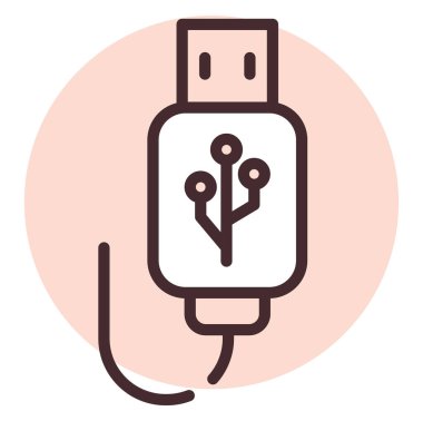 Elektronik USB, illüstrasyon veya simge, beyaz arkaplan üzerindeki vektör.