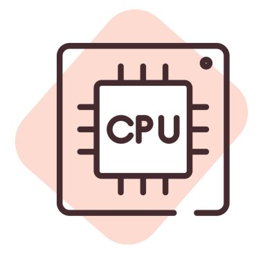 Elektronik İşlemci, illüstrasyon veya simge, beyaz arkaplan üzerindeki vektör.