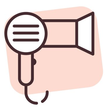 Elektronik saç kurutma makinesi, illüstrasyon veya simge, beyaz arkaplan üzerindeki vektör.