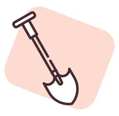 İnşaat ekipmanı küreği, illüstrasyon veya simge, beyaz arkaplanda vektör.