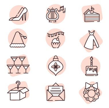 Olay kutlamaları, illüstrasyon veya simgeler, beyaz arkaplan üzerindeki vektör.