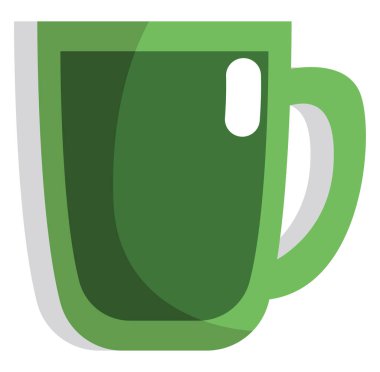 Yeşil fincanda yeşil çay, resimleme veya simge, beyaz arkaplanda vektör.